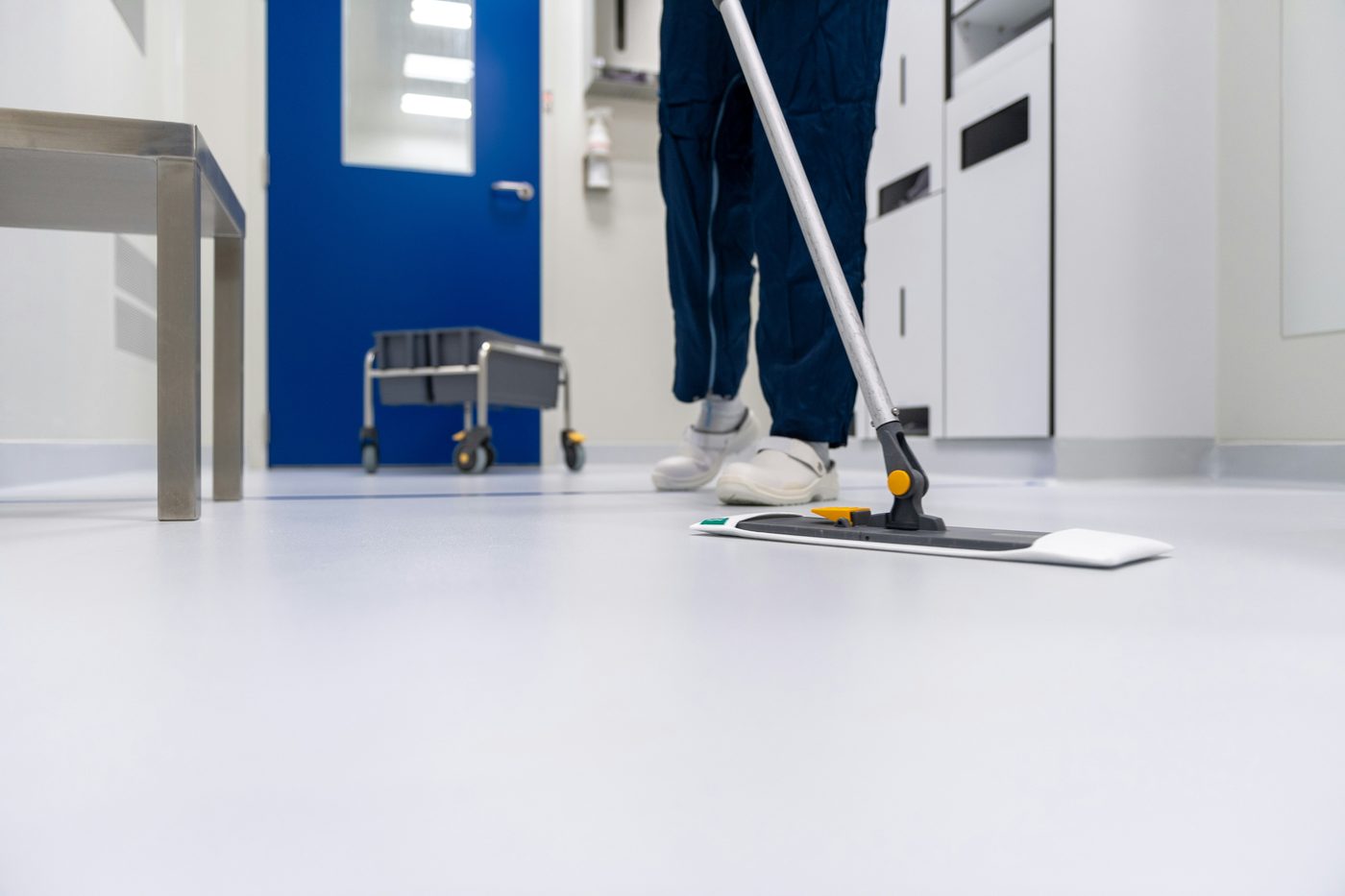 Clean clinic floor being mopped
